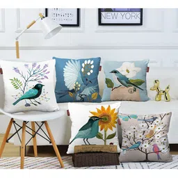 AEROHAVEN Blue & White 5 Pieces Quirky Cotton Square Cushion Covers-picture-19