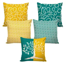 AEROHAVEN Blue & Yellow Set of 5 Abstract Square Cushion Covers image 4