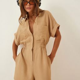 Happiness istanbul Shirt Collar Extended Sleeve Playsuit-picture-40