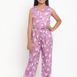 Stuffie Land Girls Purple & White Printed Basic Jumpsuit-picture-20
