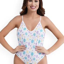 SSoShHub Circle Women Printed Shoulder Straps Zip Bodysuit-image-4