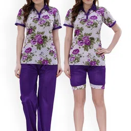 Romaisa Women Purple & White Printed Night suit-image-13