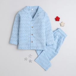 The Magic Wand Unisex Kids Blue & White Printed Night suit-picture-6
