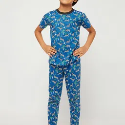 frangipani Boys Blue & White Printed Pure Cotton Night suit-image-10