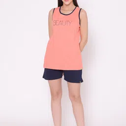 TITTLI Women Pink & Navy Blue Printed Night suit-image-93