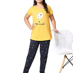 Zeyo Girls Yellow & Navy Blue Printed Night suit-picture-21