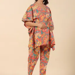 Ikk Kudi by Seerat Floral Printed V-Neck Pure Cotton Maternity Night suit-image-64