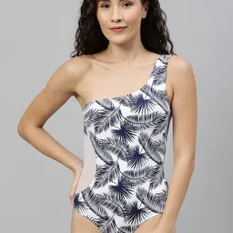 Berrys Intimatess Women White & Blue Printed One Shoulder Swim Bodysuit-picture-19