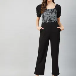 Athena Black & Silver-Toned Printed Basic Jumpsuit with Embellished-image-17