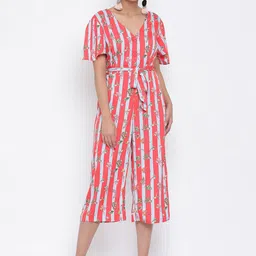 Oxolloxo Women Pink & White Printed Culotte Jumpsuit-image-22