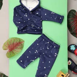 V-Mart Infant Kids Printed Velvet Hooded Sweatshirt With Trousers-image-39