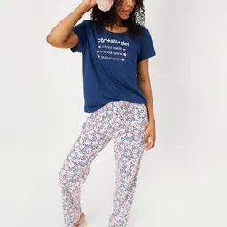 max Women Blue & White Printed Cotton Night suit-image-28