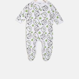 berrytree Infants White & Green Printed Organic Cotton Sustainable Sleepsuit-picture-2