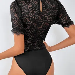 StyleCast Black Self-Design Puff Sleeves Bodysuit image 2
