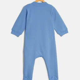 cherrytoes Infant Kids Blue Solid Pure Cotton Sleep Suit With Beanie Cap image 4