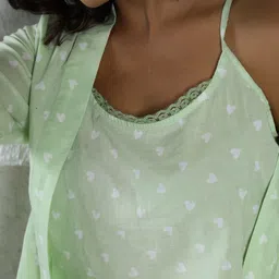 SANSKRUTIHOMES Green Conversational Printed Pure Cotton Top With Shorts & Shrug Night Suit image 2