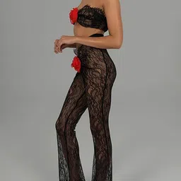 LULU & SKY Cut-Out Detail Laced Semi Sheer Strapless Basic Jumpsuit image 3