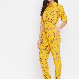 Uptownie Lite Women Yellow Printed Crepe Roll Up Jumpsuit image 3