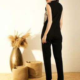 StyleStone Black V-Neck Sleeveless Basic Jumpsuit With Embellished image 3