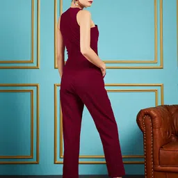 SASSAFRAS Maroon Halter Neck Basic Jumpsuit image 3