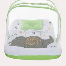 Superminis Infant Green & White Printed Cotton Bedding Set with Mosquito Net image 4