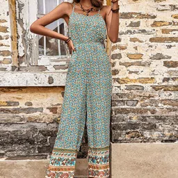 StyleCast Blue Printed Cotton Basic Jumpsuit image 5