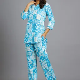 HANDICRAFT PALACE Geometric Printed Pure Cotton Night Suit image 5