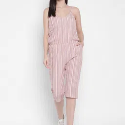 Porsorte Peach-Coloured & White Organic Cotton Striped Capri Jumpsuit image 5