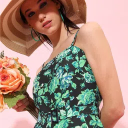 Tokyo Talkies Green & Black Floral Printed Basic Jumpsuit image 5