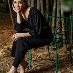 Athena Black Ruffles Cut-Out Basic Jumpsuit image 3