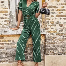 StyleCast Green & White Printed V-Neck Basic Jumpsuit image 3