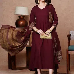 Anni Designer V-Neck Anarkali Kurta with Trousers and Dupatta image 2