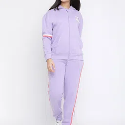 Lil Tomatoes Girls Purple Typography Printed Tracksuit image 1