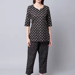 TAG 7 Women Black & Beige Printed Cotton Night suit-image-26