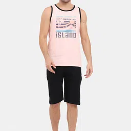 Masculino Latino Men Pink & Black Printed Cotton Night suit-image-17