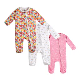 The Mom Store Infant Kids Pack Of 3 Printed Pure Cotton Sleepsuits-picture-34