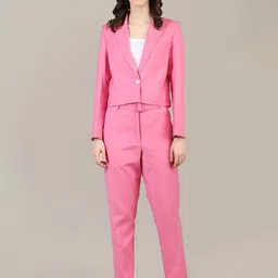 Dlanxa Women Pink Solid Single Breasted Two Piece Suits-picture-33