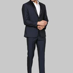 Park Avenue Men Navy Blue Pure Cotton Formal 2 Piece Suit image 3