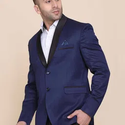 TAHVO Men Blue Solid 2 Piece Tuxedo Formal Suits image 2