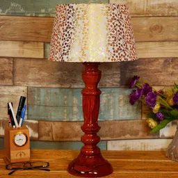 Delicea Beige and Gold Fabric Shade Night Lamp With Wood Base By BrightDaisy image 2