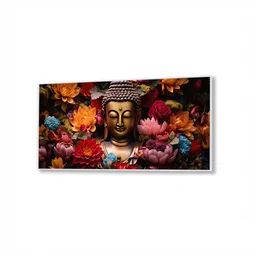 nestroots Canvas Framed Buddha Surrounded by Vibrant Blossoms Wall Painting image 3