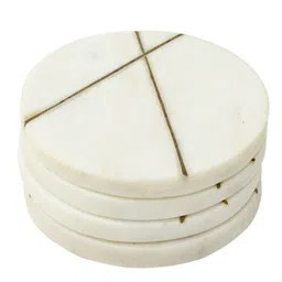 swhf Linear Brass inlay White & Grey Marble (Set of 4) Table Coaster image 4
