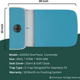 aimniwell international Luxurious Western Commode| One Piece Toilet| Powerful Flush| Soft Close Seat| S Trap | Western Bathroom Commode with Seat | Premium Quality Commode | AI2003 Western Commode image 4