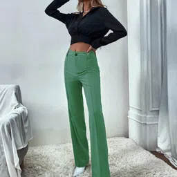 kotty Women Regular Fit Green Viscose Rayon Trousers image 5