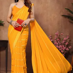 anand sarees Embellished, Striped, Self Design Bollywood Satin Saree image 4