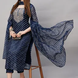 ras rani Leheriya Embroidered Kurta, Salwar & Dupatta Set image 4