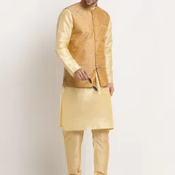 KRAFT INDIA Men Beige Kurta and Churidar with Nehru jacket image 4