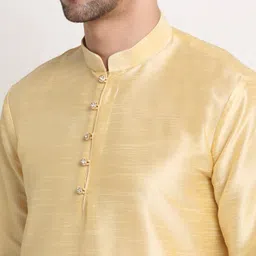KRAFT INDIA Men Beige Kurta and Churidar with Nehru jacket image 2