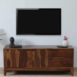 woodsworth from pepperfry Gabriella Sheesham Wood TV Unit In Provincial Teak Finish With Drawers image 1
