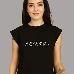 houseofcommon Women Graphic Print Round Neck Pure Cotton Black T-Shirt-picture-38